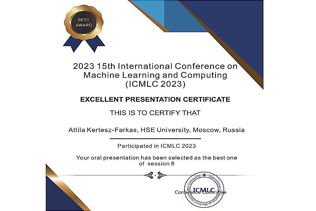 Illustration for news: Attila Kertes-Farkas received the best award for his presentation at IMLC 2023 conference